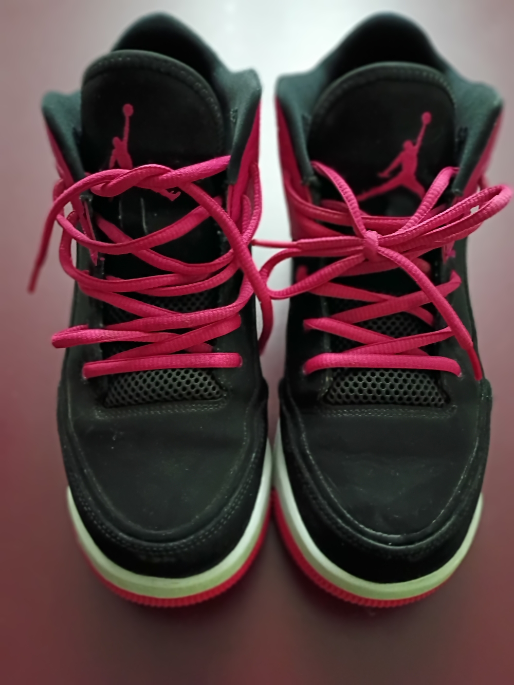 Nike Jordan Kids' Black and Bright Pink High-Top Sneakers